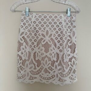Tobi White Lace Mini Skirt with Nude Lining